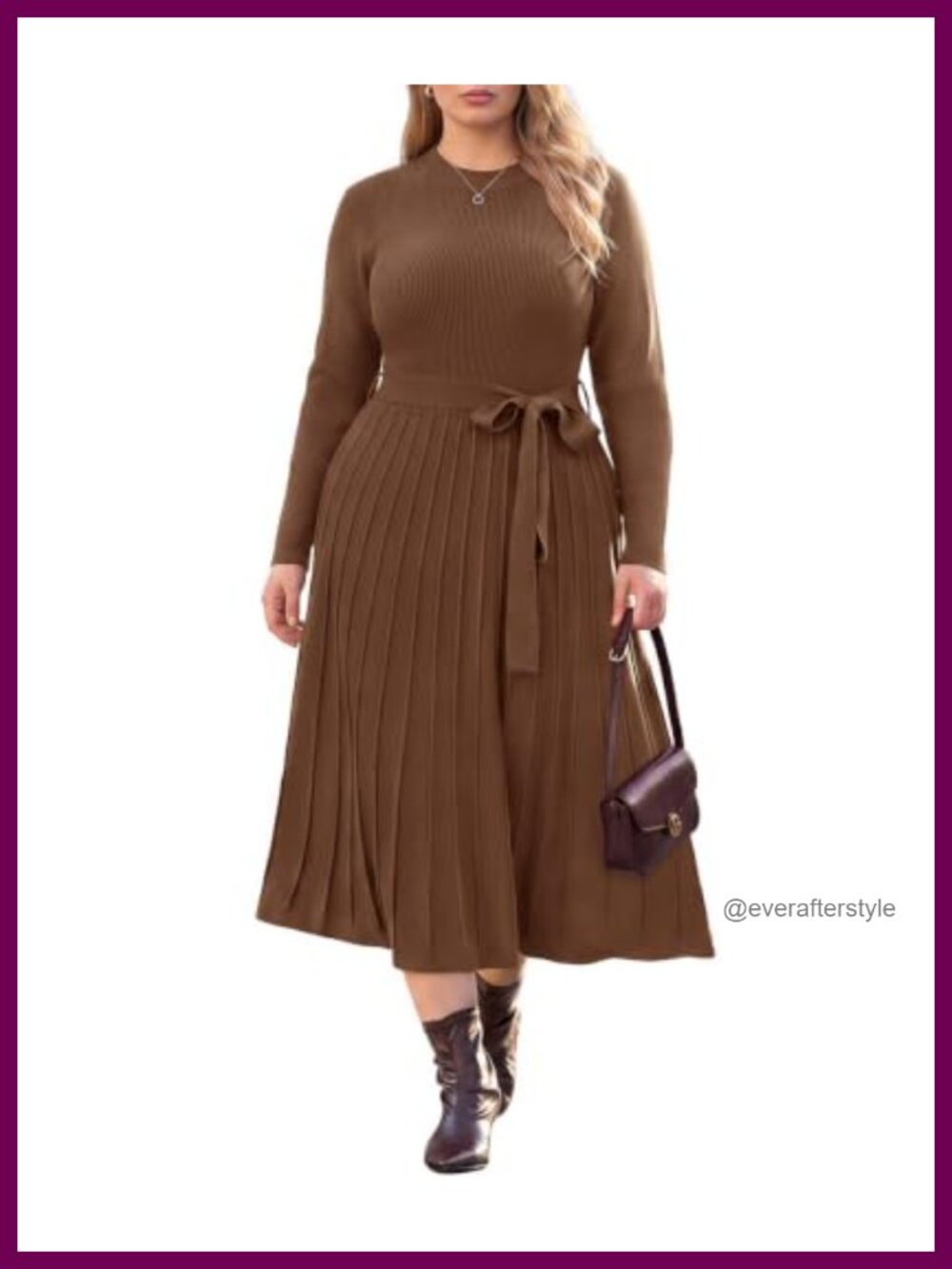 Plus Size Turtleneck Long Sleeve Knit Maxi Sweater Dress with Belt